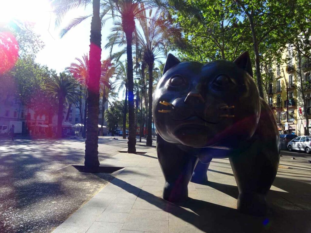 Botero cat in the Rambla del Raval, Barcelona