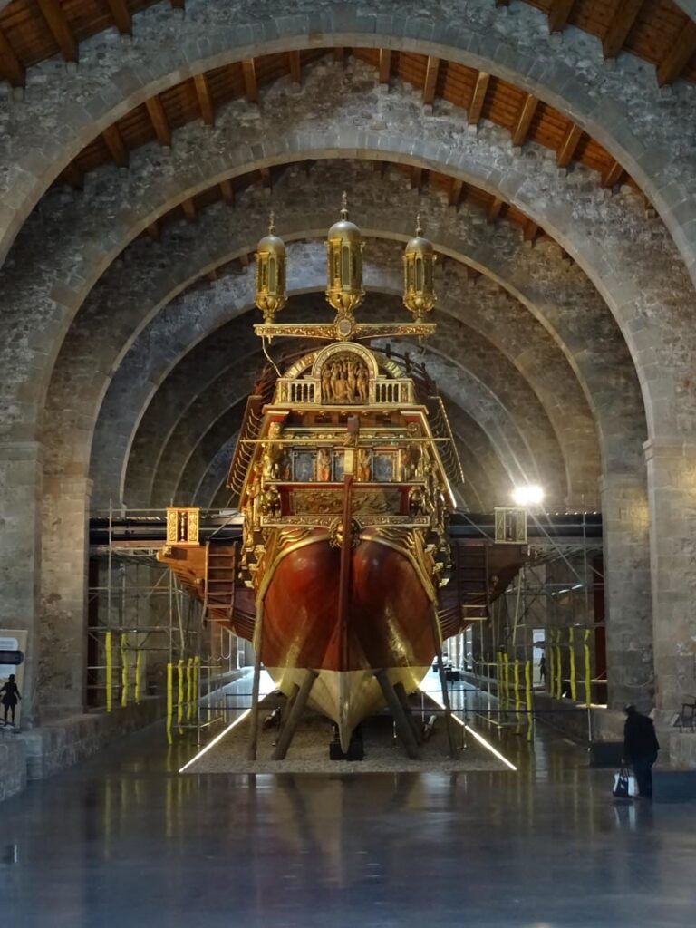Full size replica of a Spanish galleon at the Maritime Museum in Barcelona